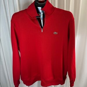 Lacoste Men's Vibrant Red Zip-Up Sweater Size XXL 100% Cotton
